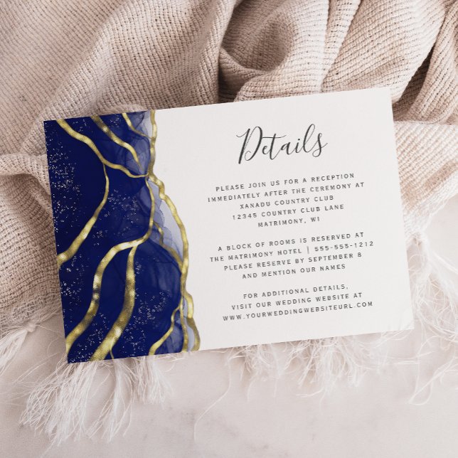 Carte D'accompagnement Modern Navy Blue Gold Ink Wedding Details (Créateur téléchargé)