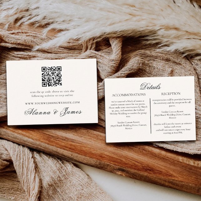 Carte D'accompagnement Modern Neutral QR Code Wedding Details & RSVP (Créateur téléchargé)