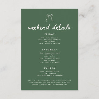 Carte D'accompagnement Modern Olive Green Bachelorette Weekend Details