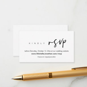 Carte D'accompagnement Modern Online RSVP, site Mariage, mot de passe