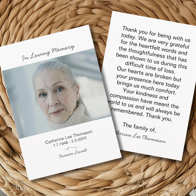 Carte D'accompagnement Modern Photo Bereavement  Funeral Thank You Card (Modern Photo Bereavement Funeral Thank You Card)