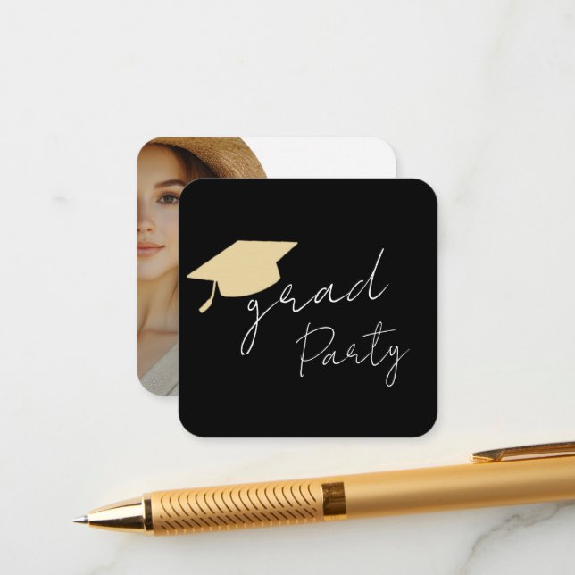 Carte D'accompagnement Modern Photo Grad Party  (Devant/Arrière en situation)