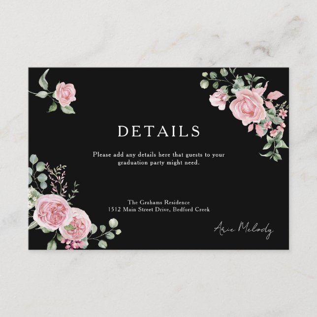 Carte D'accompagnement Modern Pink Roses Details Graduation (Devant)