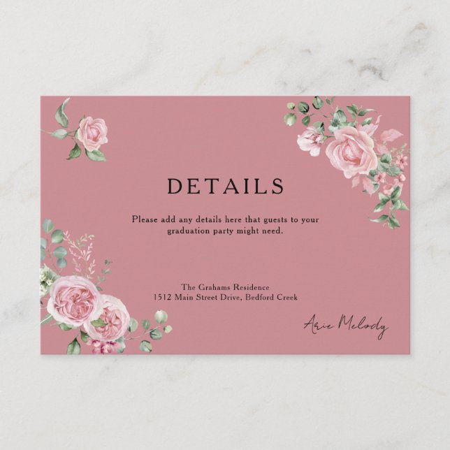 Carte D'accompagnement Modern Pink Roses Details Graduation (Devant)