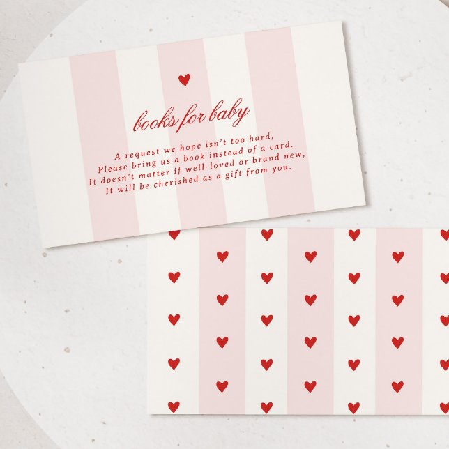 Carte D'accompagnement Modern Pink Stripe Heart Valentine Baby Shower (Créateur téléchargé)