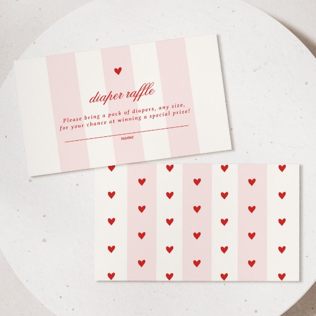 Carte D'accompagnement Modern Pink Stripe Heart Valentine Baby Shower (Créateur téléchargé)