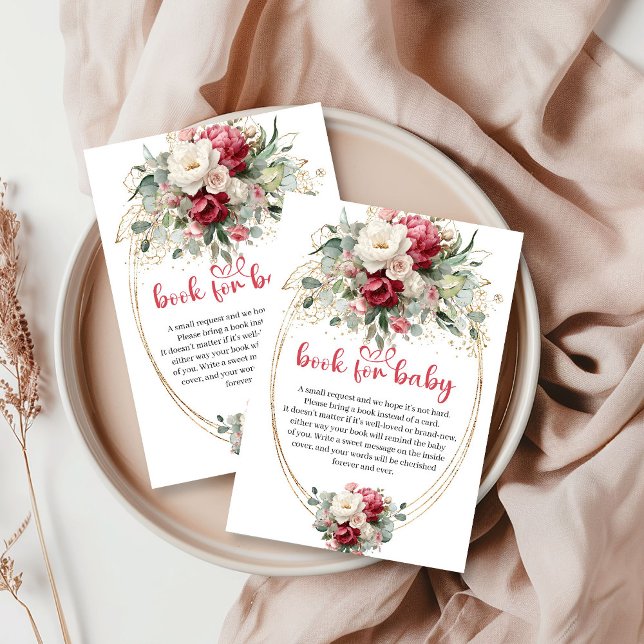 Carte D'accompagnement Modern Red Blush Greenery Book Request Card (Modern Red Blush Greenery Book Request Card)