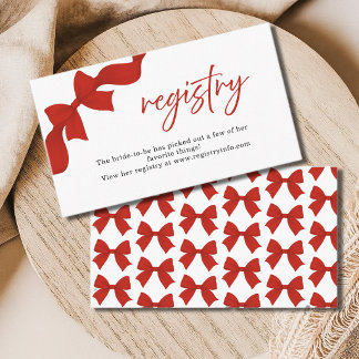 Carte D'accompagnement Modern Red Coquette Bow Registry Enclosure Card