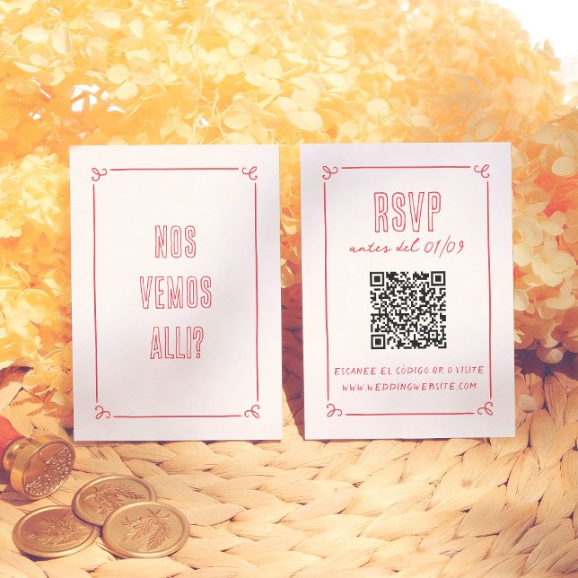 Carte D'accompagnement Modern Retro Hand Drawn QR Spanish Wedding RSVP (Créateur téléchargé)