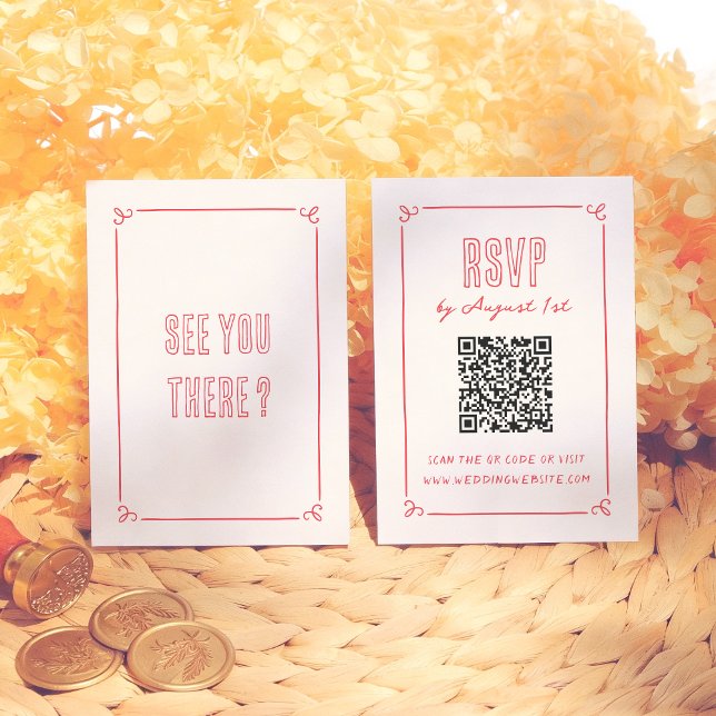 Carte D'accompagnement Modern Retro Hand Drawn Quirky QR Wedding RSVP (Créateur téléchargé)