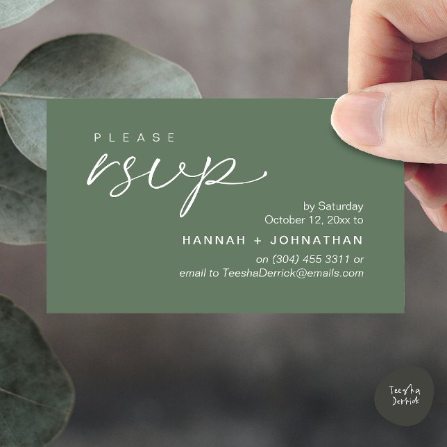 Carte D'accompagnement Modern Romantic Wedding Invites RSVP Reminder Card (Modern Romantic Wedding Invites RSVP Reminder Card in Sage Green)