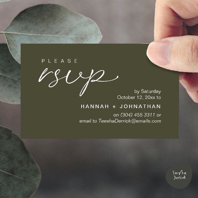Carte D'accompagnement Modern Romantic Wedding Invites RSVP Reminder Card (Modern Romantic Wedding Invites RSVP Reminder Card in Olive Green)