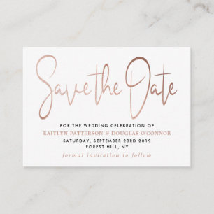 Carte D'accompagnement Modern Rose Gold Foil Script Save The Date