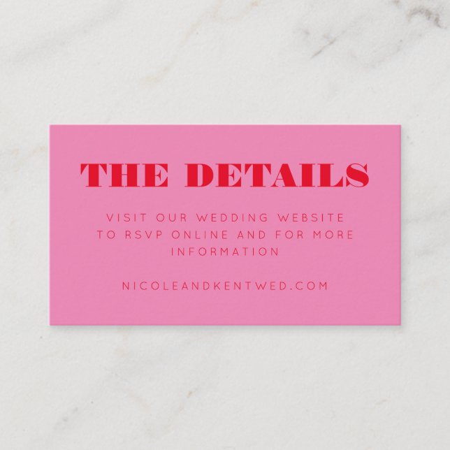 Carte D'accompagnement Modern Rose Red Wedding RSVP Détails Site Web (Devant)
