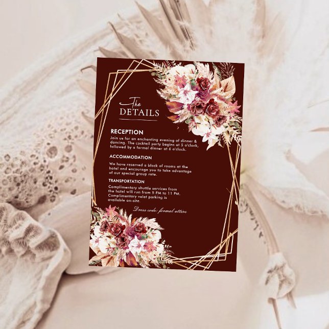 Carte D'accompagnement Modern Rosewood Gold Geometric Wedding Details  (Créateur téléchargé)