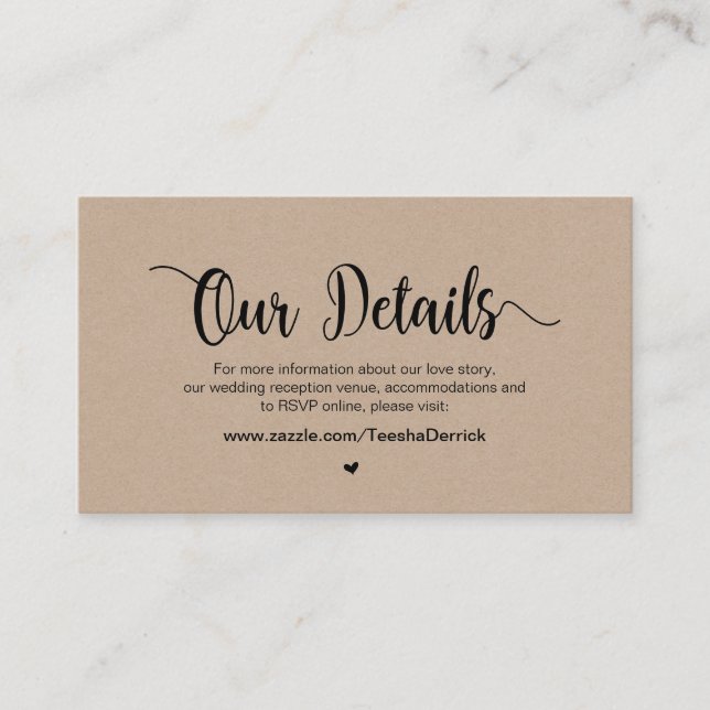 Carte D'accompagnement Modern Rustic Farm Kraft, Détails Mariage (Devant)