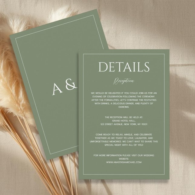 Carte D'accompagnement Modern sage green minimalist wedding details (Créateur téléchargé)