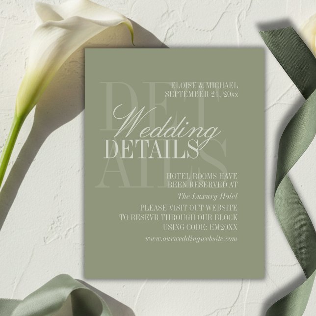 Carte D'accompagnement Modern Script Sage Green Wedding Details QR (Modern Script Sage Green Wedding Details QR Enclosure Card)