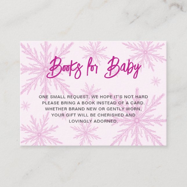 Carte D'accompagnement Modern Snowflakes Girl Baby Shower Book Request (Devant)
