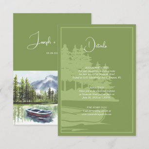 Carte D'accompagnement Modern Watercolor Mountain Lake Détails du Mariage