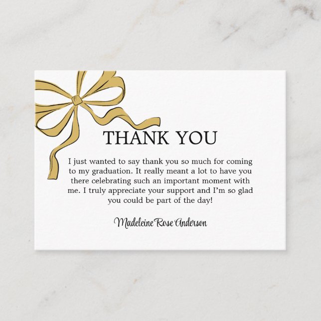 Carte D'accompagnement Modern Whimsical Gold Coquette Bow Graduation (Devant)