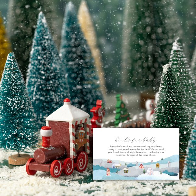 Carte D'accompagnement Modern Winter Snow Village Books For Baby Shower  (Modern Winter Snow Village Books For Baby Shower Enclosure Card)