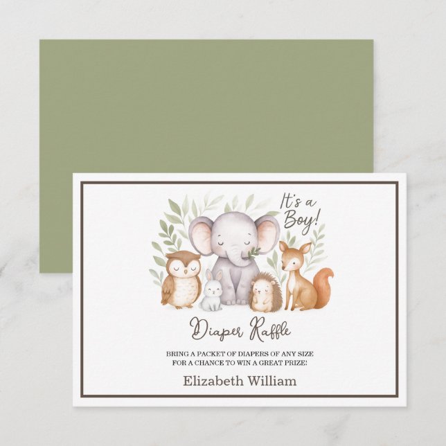 Carte D'accompagnement Modern Woodland Animals Forest Boy Baby Shower (Devant / Derrière)