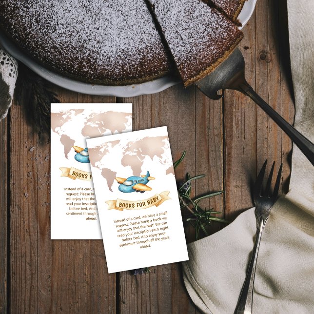 Carte D'accompagnement Modern World Map Airplane Books For Baby Shower  (Modern World Map Airplane Books For Baby Shower Enclosure Card)