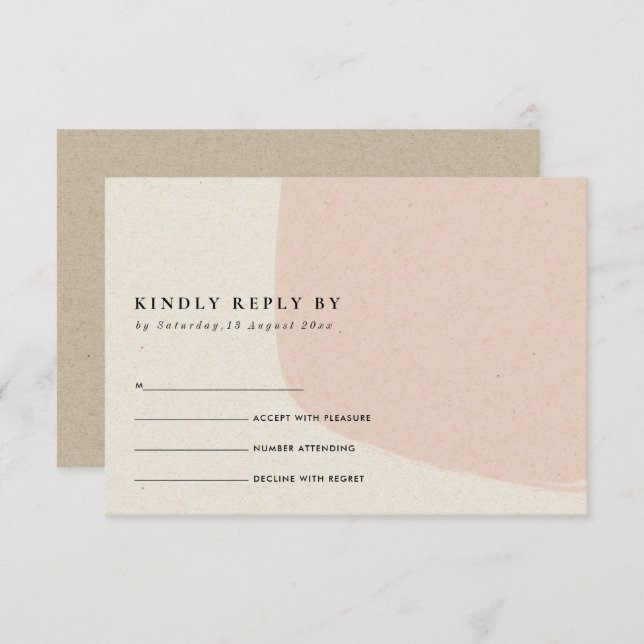 CARTE D'ACCOMPAGNEMENT MODERNE ABSTRAIT MODERNE BLUSH ROSE MARIAGE KRAFT  (Devant / Derrière)