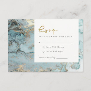 CARTE D'ACCOMPAGNEMENT MODERNE AQUA DUSKY BLUE GOLD AGATE MARIAGE RSVP EN