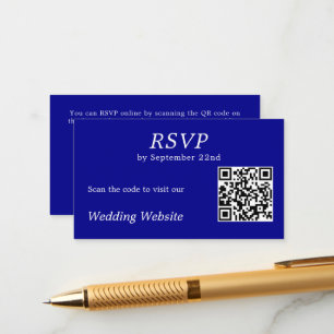 Carte D'accompagnement Moderne Blue RSVP Mariage site web QR Code