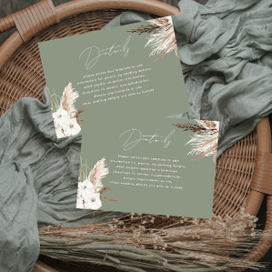 Carte D'accompagnement Moderne Boho Blanc Floral Sage Vert Mariage Détail