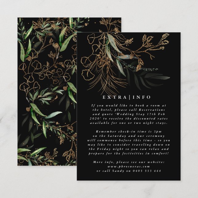 Carte D'accompagnement MODERNE Botanique Eucalyptus ONYX Détails INFO (Devant / Derrière)