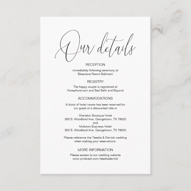 Carte D'accompagnement Moderne Calligraphie, Mariage Détails informations (Devant)