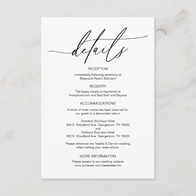 Carte D'accompagnement Moderne Calligraphie, Mariage Détails informations (Devant)