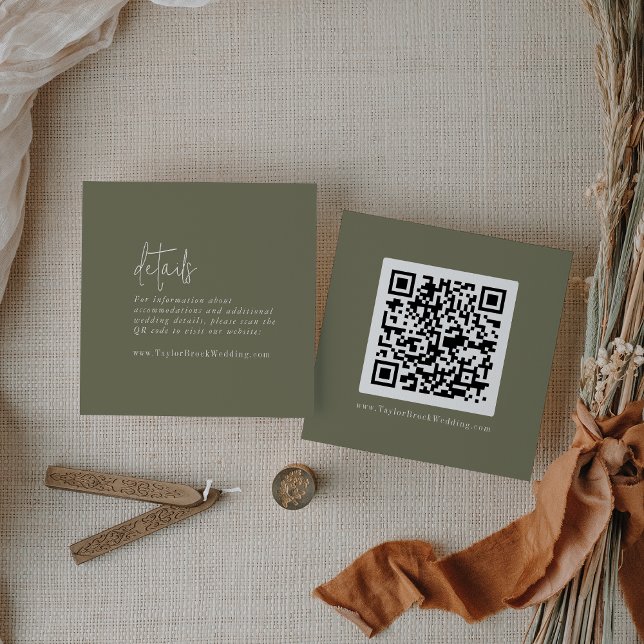 Carte D'accompagnement Moderne Chic Olive Green QR Détails du code (Créateur téléchargé)