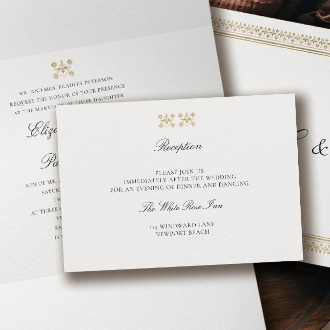 Carte D'accompagnement Moderne Classique Formel Mariage Lys Ivoire Doré (formal traditional wedding details enclosure card modern classic gold ivory deco ballroom)