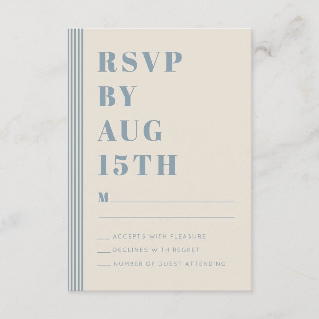 Carte D'accompagnement Moderne Classique RSVP Bleu Rayé Mariage  (Devant)