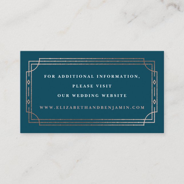 Carte D'accompagnement Moderne Déco Turquoise Blue Rose Gold Mariage site (Devant)