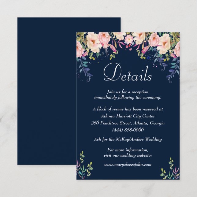 Carte D'accompagnement Moderne Elegance Rose Floral Détails Mariage (Devant / Derrière)