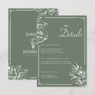 Carte D'accompagnement Moderne Elegant Boho Floral Green Détails du Maria