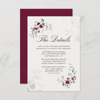 Carte D'accompagnement Moderne Elegant Bourgogne Floral Détails Mariage