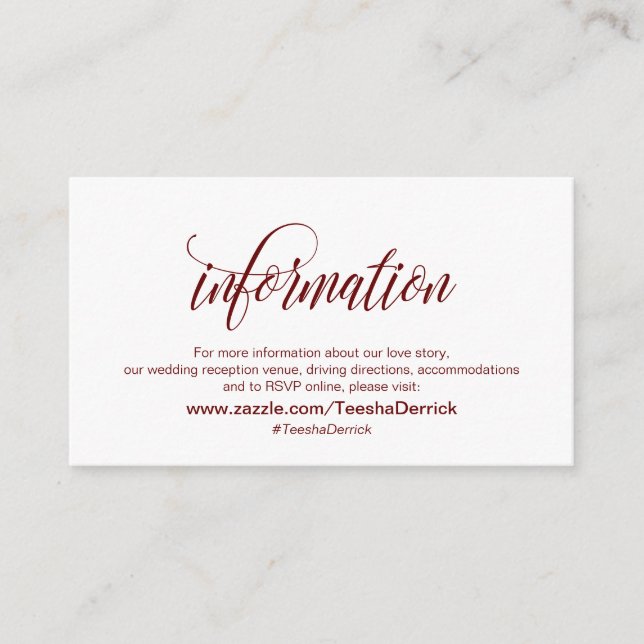 Carte D'accompagnement Moderne Elégant, Bourgogne, Nos Détails Mariages (Devant)