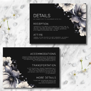 Carte D'accompagnement Moderne Elégant Floral Black Détails Mariage