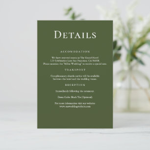 Carte D'accompagnement Moderne Elegant Olive Green Détails Mariage
