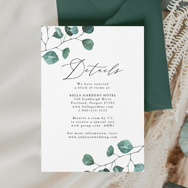 Carte D'accompagnement Moderne Eucalyptus Green Détails Mariage (Créateur téléchargé)