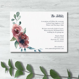 Carte D'accompagnement Moderne Floral Bordeaux Navy Rose Blush