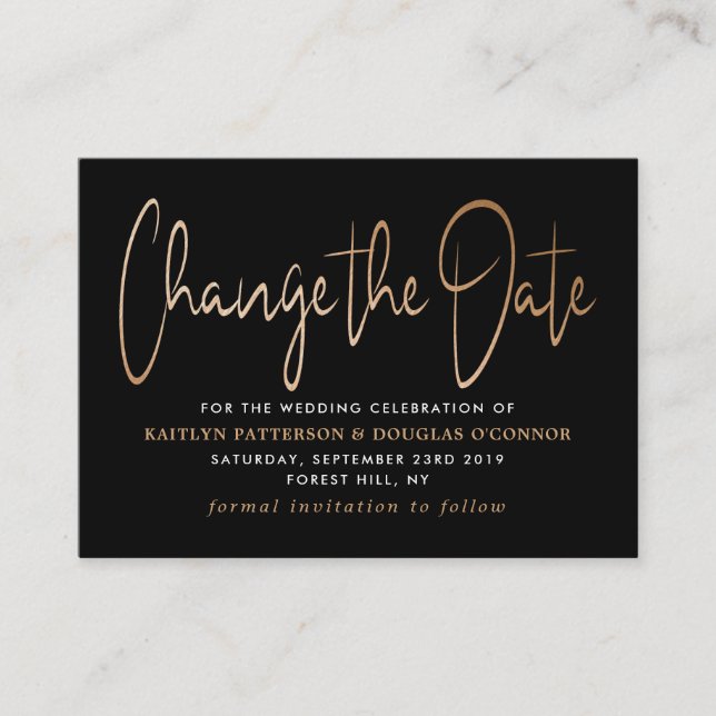 Carte D'accompagnement Moderne Gold Foil Script Modifier La Date (Devant)