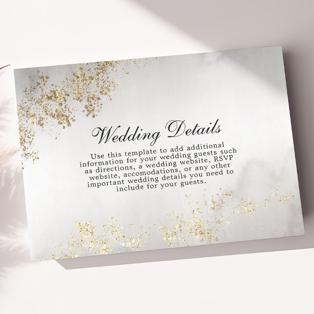 Carte D'accompagnement Moderne Luxe Gold Flecks Gris Mist Détails Mariage (Créateur téléchargé)