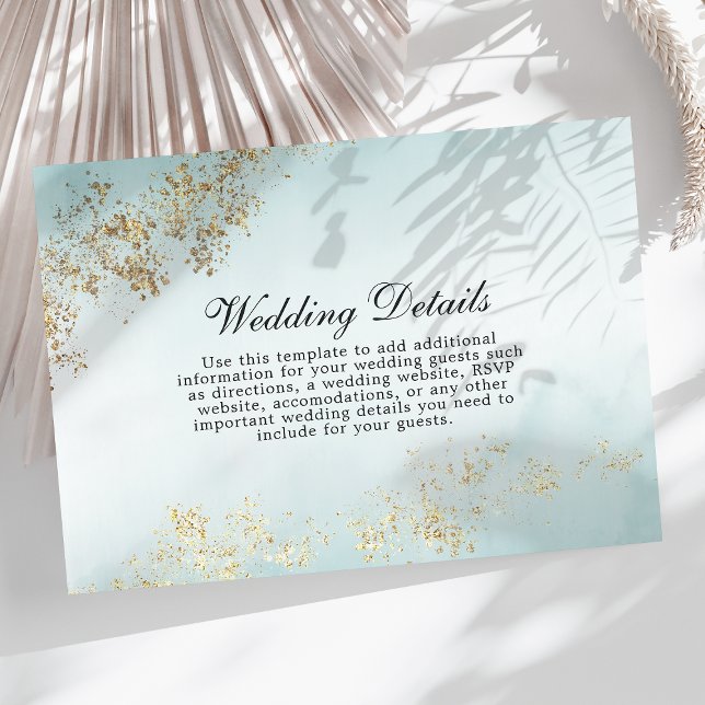 Carte D'accompagnement Moderne Luxe Gold Flecks Turquoise Mist Mariage Dé (Créateur téléchargé)